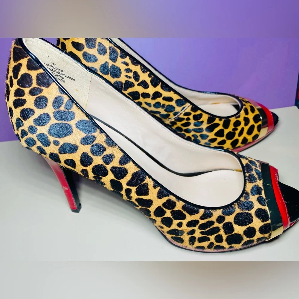 Nine West Glamrgirlo Leopard Print Red And Black High Heel Size‎ 7